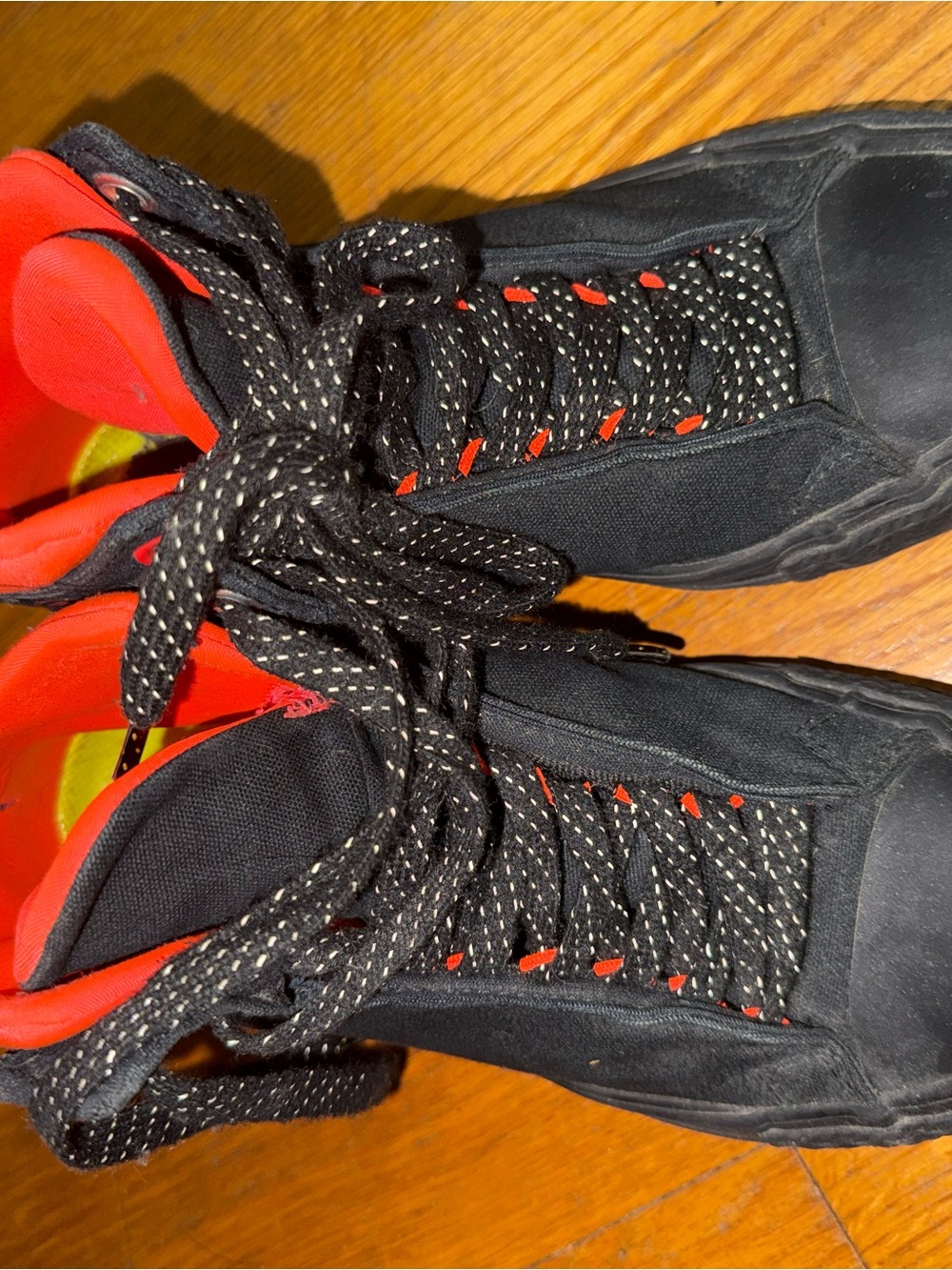 Women's Black High-Top Sneakers with Orange Interior and Accent Details